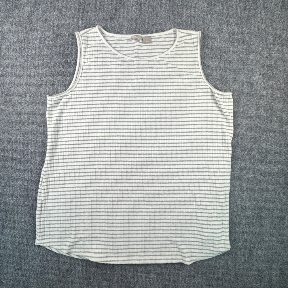Chico's Zenergy Striped Ribbed Knit Tank Top Size 3 XL Grey White Soft Cozy